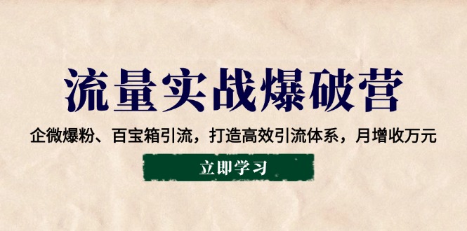 流量实战爆破营：企微爆粉、百宝箱引流，打造高效引流体系，月增收万元-芒果云创