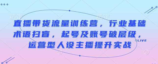 直播带货流量训练营，行业基础术语扫盲，起号及账号破层级，运营型人设主播提升实战-芒果云创