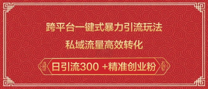 跨平台一键式暴力引流玩法，私域流量高效转化日引流300 +精准创业粉-芒果云创