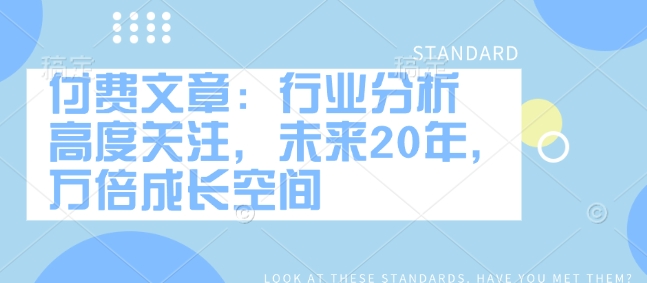付费文章：行业分析 高度关注，未来20年，万倍成长空间-芒果云创