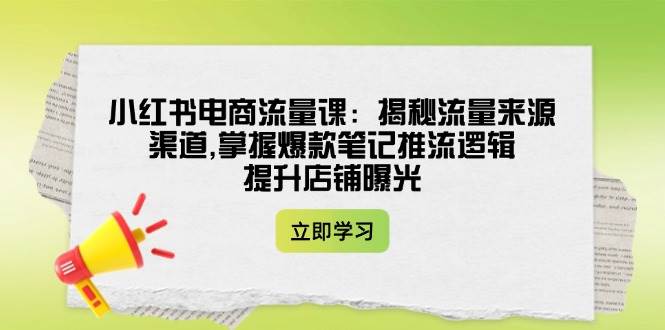 小红书电商流量课：揭秘流量来源渠道,掌握爆款笔记推流逻辑,提升店铺曝光-芒果云创